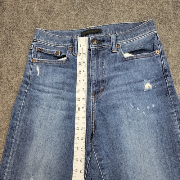 Uniqlo Jeans Womens 3 Blue Denim Distresd Single Stitch Flat Front Straight Leg - Picture 10 of 14